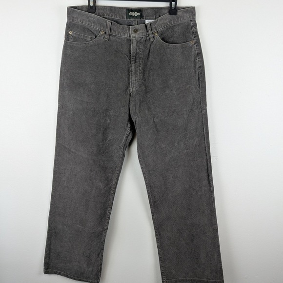 Eddie Bauer Mens Corduroy Pants Grey Straight Leg 100% Cotton 35x30 D3753725 - Picture 3 of 14